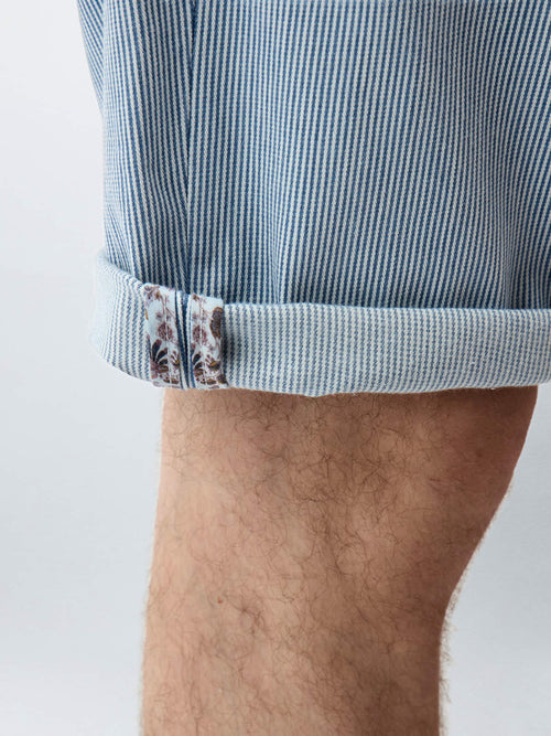 Bermuda en coton stretch bleu indigo à rayures - Father & Sons - 5