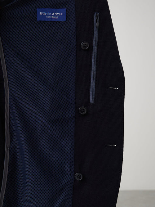 Blazer voyage Regular en laine mélangée unie bleu marine à parementure amovible - Father & Sons - 2