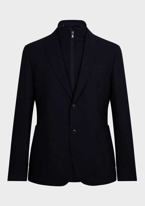 Blazer voyage Regular en laine mélangée unie bleu marine à parementure amovible - Father & Sons - 1