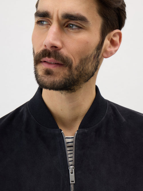 Blouson en cuir nubuck bleu marine - Father & Sons - 3
