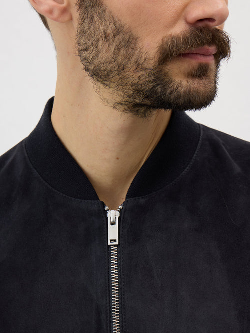 Blouson en cuir nubuck bleu marine - Father & Sons - 4