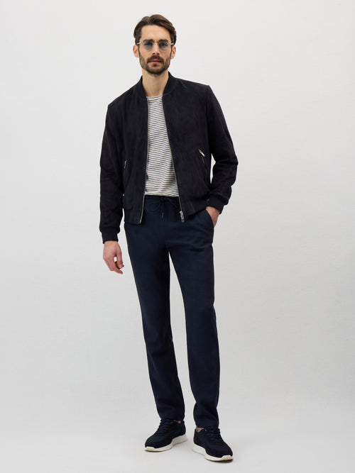 Blouson en cuir nubuck bleu marine - Father & Sons - 5