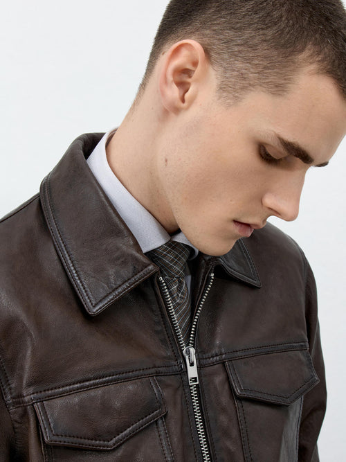 Blouson en cuir marron - Father & Sons - 3