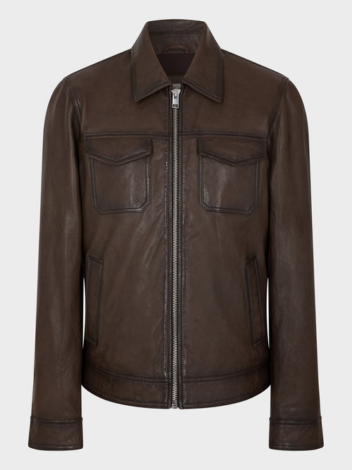 Blouson en cuir marron - Father & Sons - 8