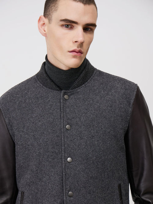 Blouson bi-matière anthracite et marron - Father & Sons - 3