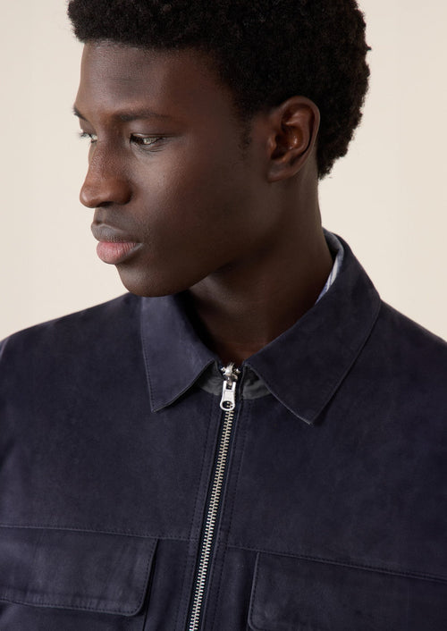 Blouson en cuir nubuck bleu marine - Father & Sons - 3