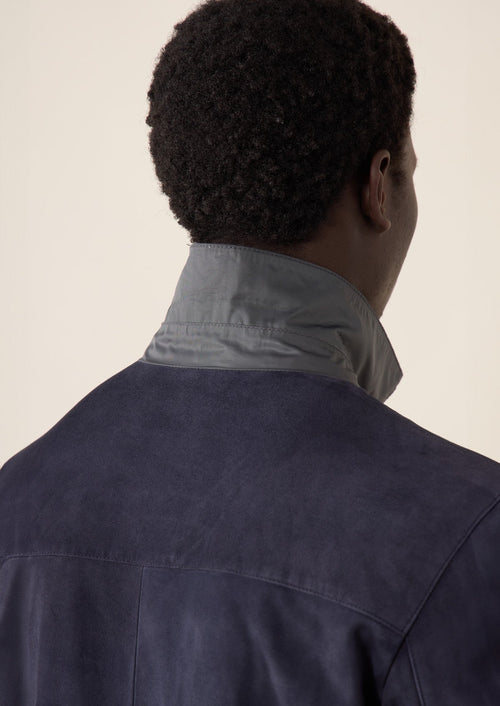 Blouson en cuir nubuck bleu marine - Father & Sons - 4