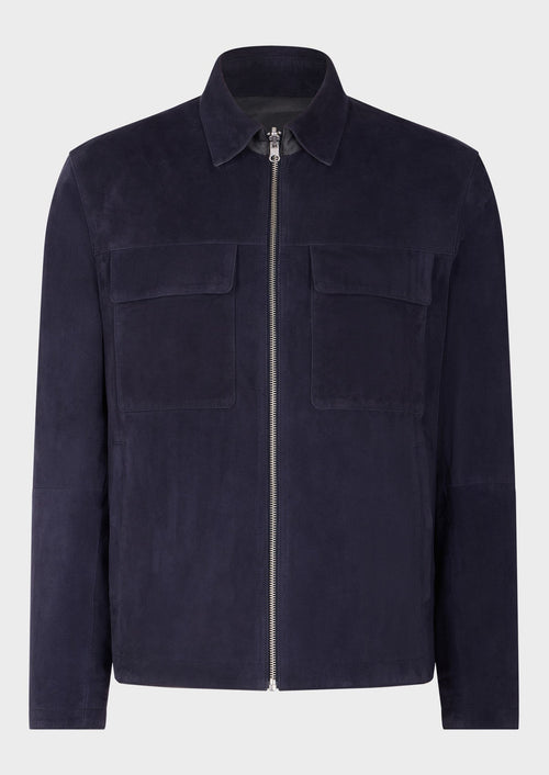 Blouson en cuir nubuck bleu marine - Father & Sons - 5