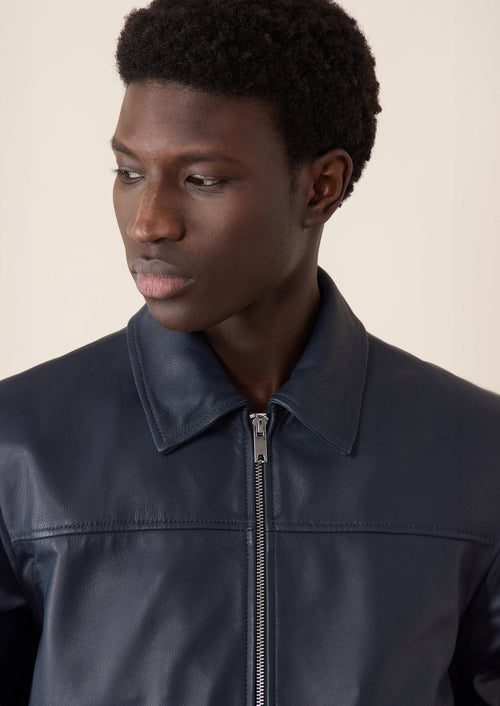 Blouson en cuir bleu marine - Father & Sons - 3
