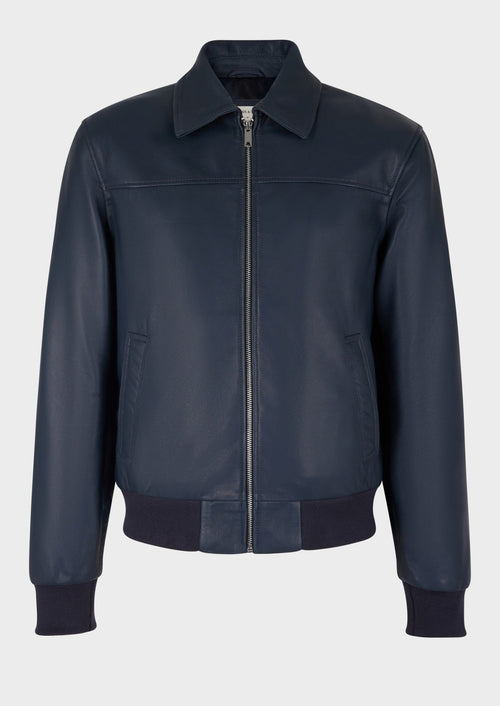 Blouson en cuir bleu marine - Father & Sons - 4