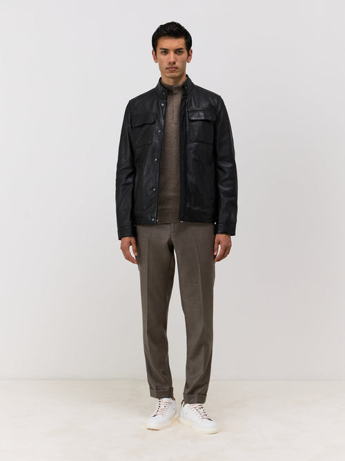 Blouson en cuir noir à parementure amovible - Father & Sons - 5