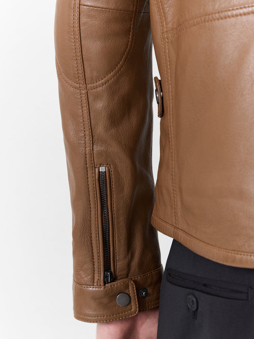 Blouson en cuir camel à capuche amovible - Father & Sons - 4