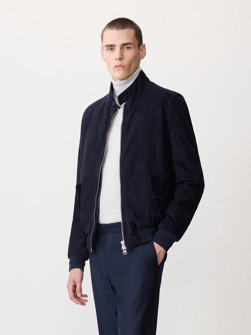 Blouson en cuir nubuck bleu marine - Father & Sons - 1
