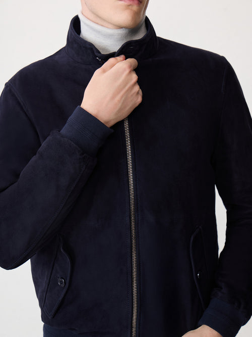 Blouson en cuir nubuck bleu marine - Father & Sons - 4