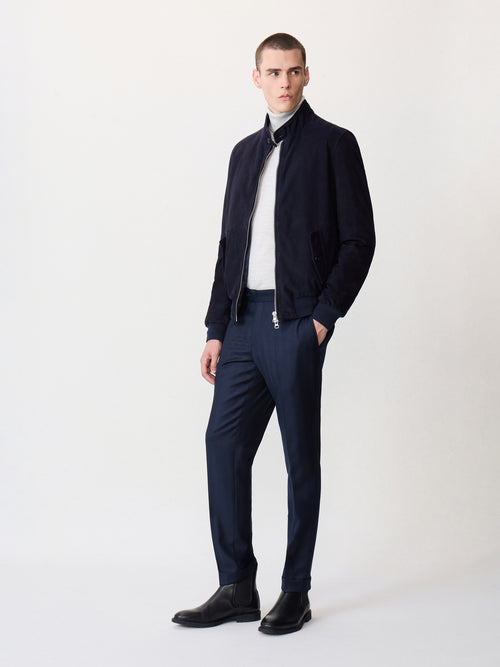 Blouson en cuir nubuck bleu marine - Father & Sons - 7