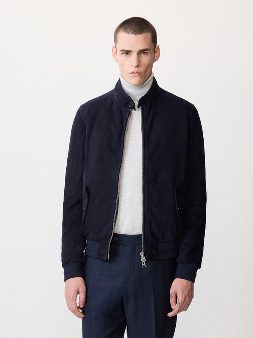 Blouson en cuir nubuck bleu marine - Father & Sons - 3