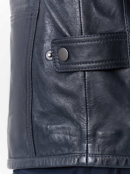 Blouson en cuir bleu marine - Father & Sons - 4