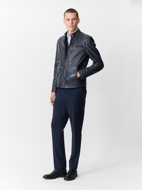 Blouson en cuir bleu marine - Father & Sons - 6