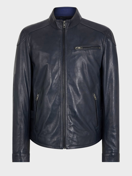 Blouson en cuir bleu marine - Father & Sons - 7