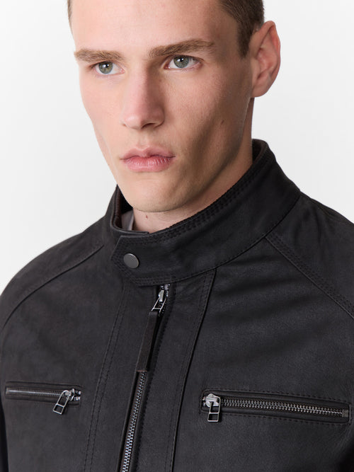 Blouson en cuir nubuck marron à capuche amovible - Father & Sons - 3