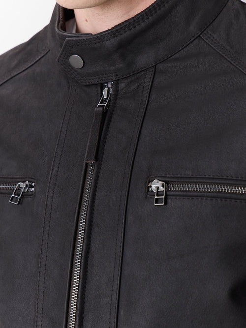 Blouson en cuir nubuck marron à capuche amovible - Father & Sons - 4