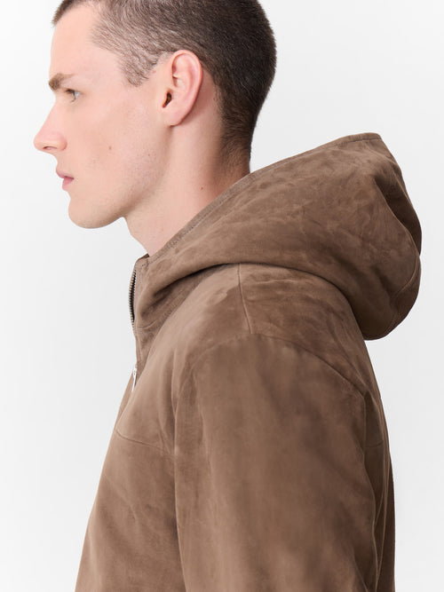 Blouson en cuir nubuck marron à capuche - Father & Sons - 3