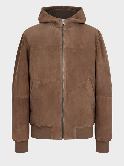 Blouson en cuir nubuck marron à capuche - Father & Sons - 4