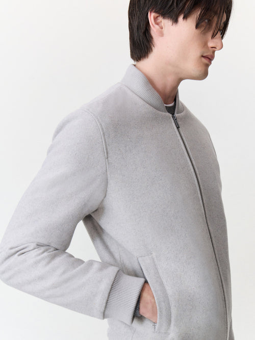 Blouson Teddy en laine mélangée grise - Father & Sons - 4