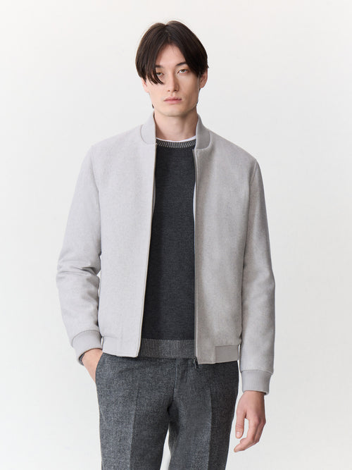 Blouson Teddy en laine mélangée grise - Father & Sons - 3