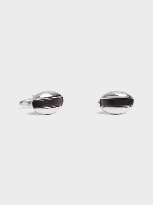 Boutons de manchettes ovales avec inserts noirs - Father & Sons - 1