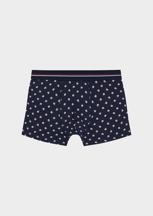 Boxer en coton stretch bleu indigo à motif fantaisie blanc - Father & Sons - 1