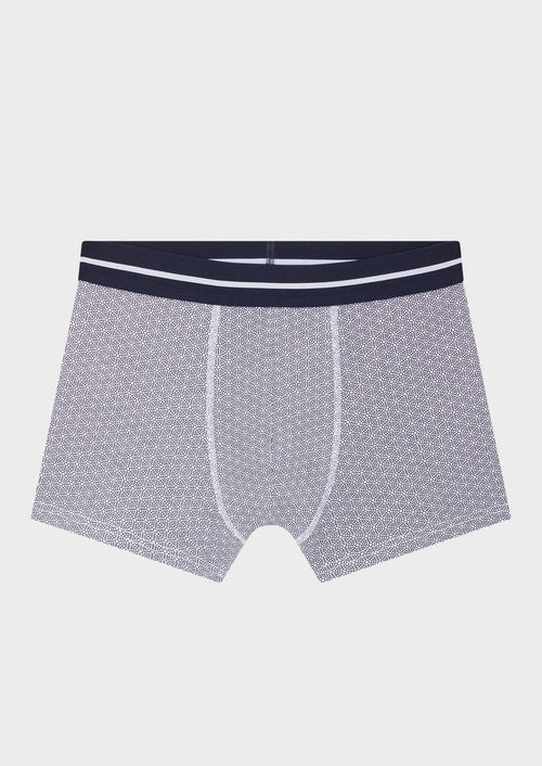 Boxer en coton stretch blanc à motif fantaisie bleu nuit - Father & Sons - 1