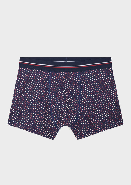 Boxer en coton stretch bleu à motif fantaisie bordeaux et blanc - Father & Sons - 1