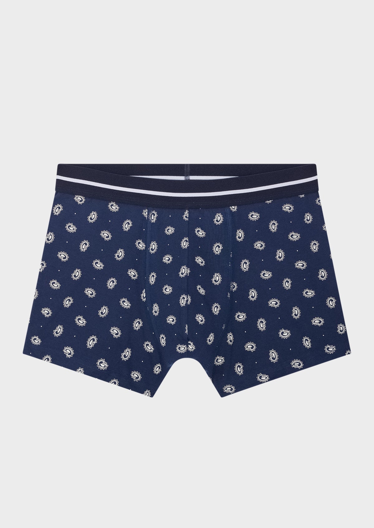Les Gus - Caleçon Homme 100% Coton Bio Motif Floral Blanc Ceinture Bleu Marine - Fabrication Française