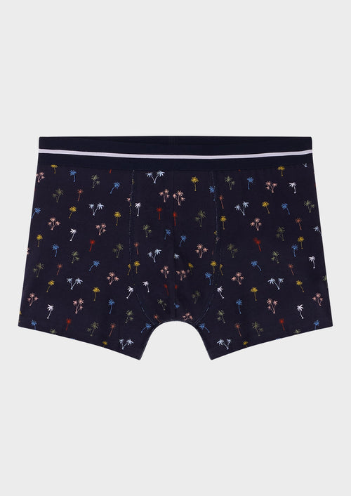 Boxer en coton stretch bleu marine à motif fantaisie blanc, bleu, rouge et vert - Father & Sons - 1