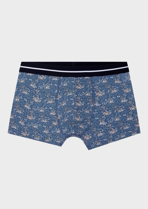 Boxer en coton stretch bleu ardoise à motif fleuri orange et bleu - Father & Sons - 1