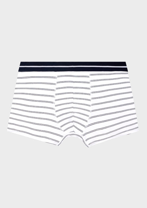 Boxer en coton stretch blanc à rayures bleu marine - Father & Sons - 1