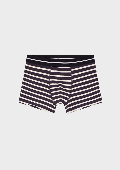 Boxer en coton stretch bleu marine à rayures blanches - Father & Sons - 1