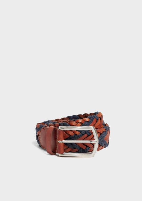Ceinture tressée en cuir et cordes cognac et bleu marine - Father & Sons - 1