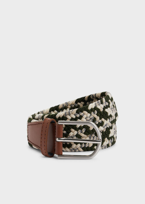 Ceinture tressée kaki, blanc et gris - Father & Sons - 1