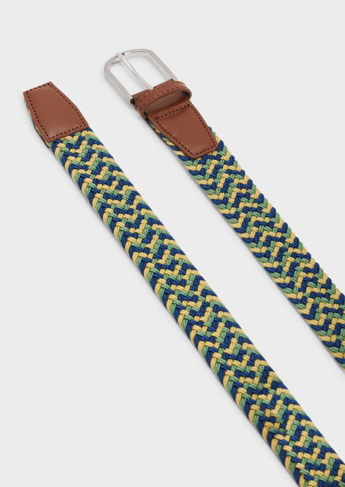 Ceinture tressée vert, jaune et bleu jeans - Father & Sons - 2