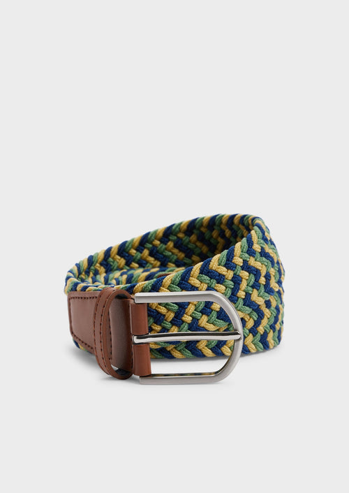 Ceinture tressée vert, jaune et bleu jeans - Father & Sons - 1