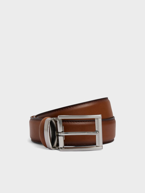 Ceinture ajustable en cuir lisse cognac - Father & Sons - 1