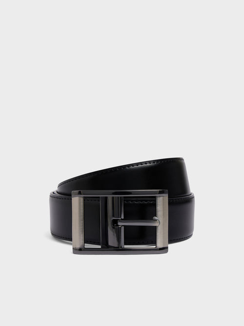 Ceinture ajustable et réversible en cuir lisse noir - Father & Sons - 1