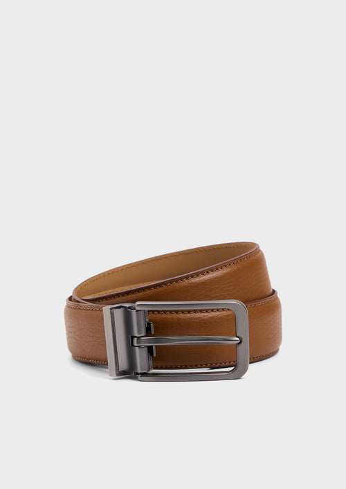 Ceinture ajustable en cuir grainé camel - Father & Sons - 1