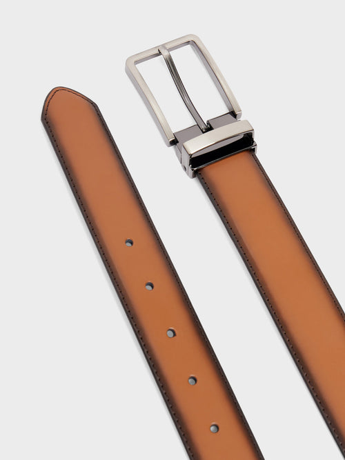 Ceinture ajustable en cuir lisse cognac - Father & Sons - 2