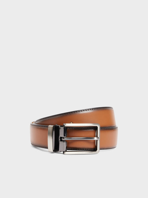 Ceinture ajustable en cuir lisse cognac - Father & Sons - 1