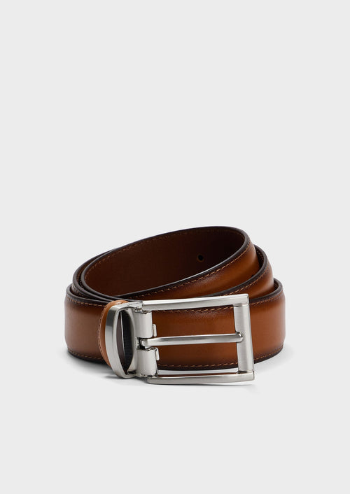 Ceinture ajustable en cuir lisse cognac - Father & Sons - 1