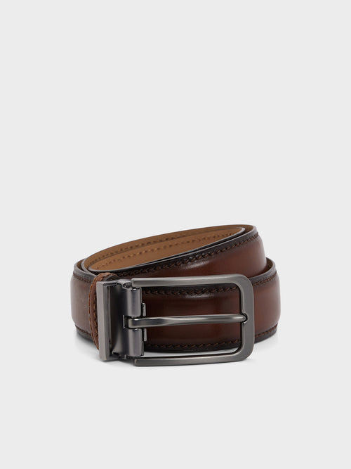 Ceinture ajustable en cuir lisse cognac - Father & Sons - 1