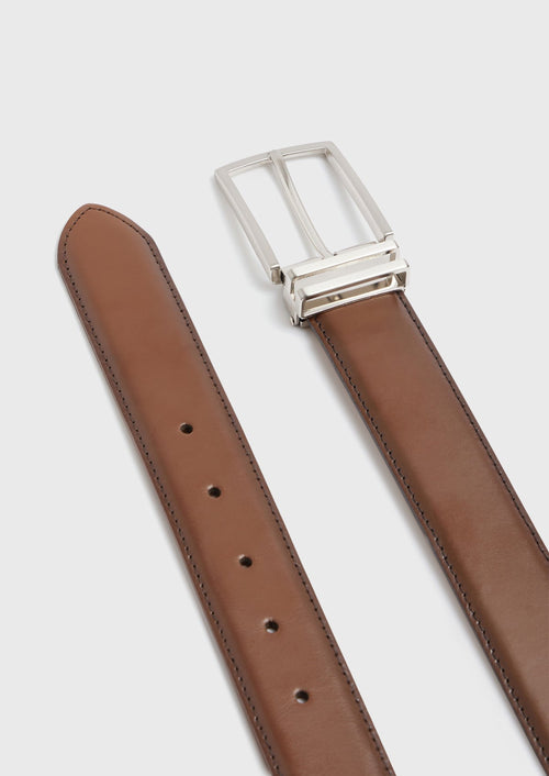 Ceinture ajustable en cuir lisse cognac - Father & Sons - 2